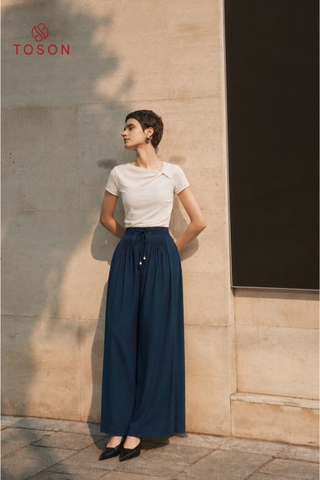 21052T66 - Quần linen xanh than, cạp xếp mí
