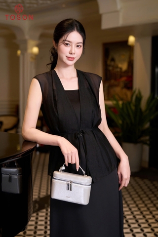B1427B66 - Bộ đen: áo tơ khoác+ Đầm lụa 2 dây
