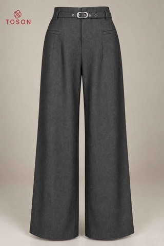 21040G96 - Quần denim ghi dáng suông dây đai cạp