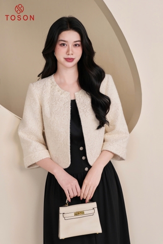 82021 - Áo khoác ngắn gấm lông thêu hoa