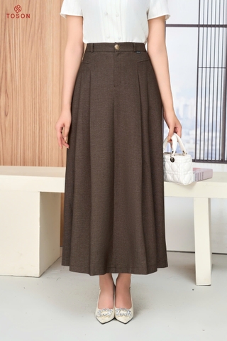33064N66 - Chân váy nâu xòe đũi phẩy xếp ly