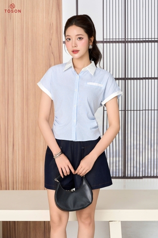 13078 - Áo thô đũi kẻ nhún eo 2 bên