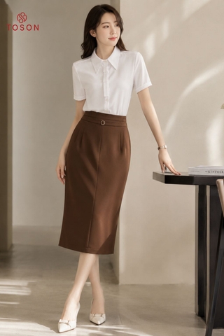 37068 - Chân váy tuýp si suông, cạp xếp ly