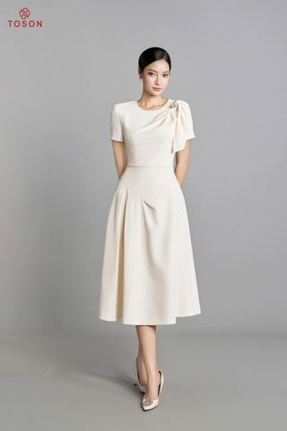 44268 - Đầm vai lệch, phối nơ vai