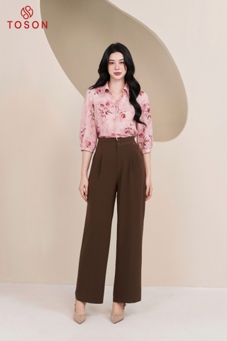 12112 - Áo cổ đức V lụa xanh họa tiết