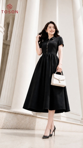 43179B66 - Đầm đen xoè kéo khoá trước (SXTN)