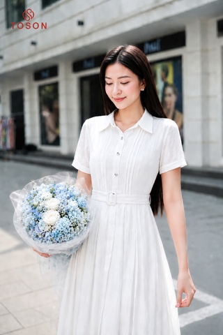 43182 - Đầm xoè tơ nhăn, thắt đai eo