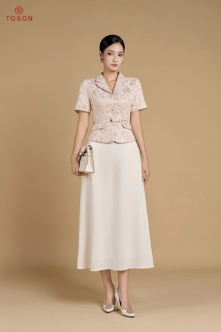 19344 - Áo vest tay cộc gấm hoa kim tuyến thắt đai eo