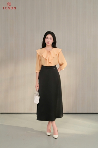 14030C95 - Áo tơ cam dáng suông cổ bèo