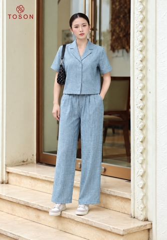 B1222 - Bộ xước hàn be kẻ ô: Áo + Quần