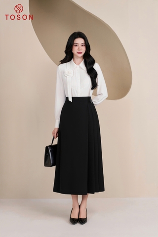 12116W95 - Áo lụa tuyết trắng cổ đính nơ đính hoa