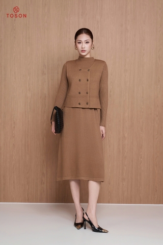 B6705N05 - Bộ len nâu áo Gile cổ tròn + Đầm