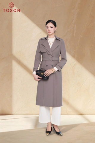 92099 - Măng tô tuýp si cổ nẹp bong thắt đai eo