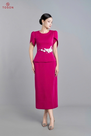 B1391P75 - Set bộ hồng sen: Áo đính hoa eo + C.Váy
