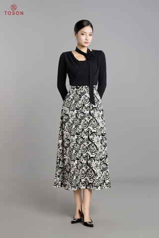 AS124 - Áo thun kem nhúng cổ nơ đính bông hoa