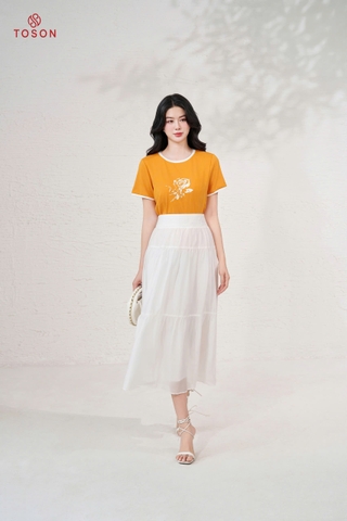 AP117 - Áo cotton vàng phối trắng in hoa hồng