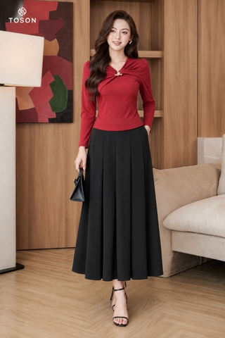 AS225 - Áo saquin đỏ tay dài, cổ xoắn phối mặt đai
