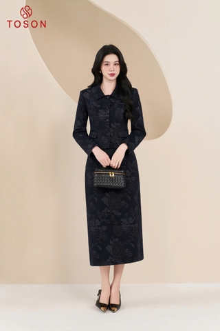 B8308T35 - Bộ xanh than u mì hoa: Vest cổ sam+ C.váy