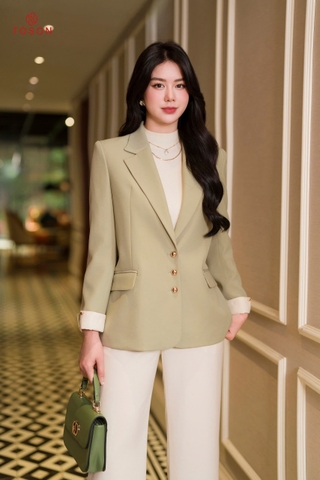 87018X95 - Áo blazer xanh tay phối kem