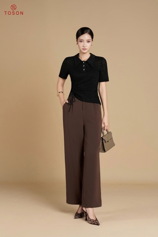 AS100B75 - Áo len thun đen rút nhún eo