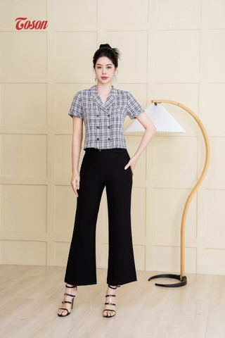 28010B63 - Quần đen xước hàn ống vẩy, đai cúc bấm lệch.