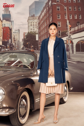 99986Y62 - Áo dạ lông cừu xanh cửu long, dáng dài túi ốp nổi Limitted