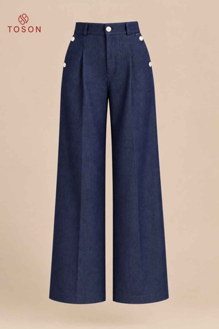 JQD45X66 - Quần denim suông, cửa túi đính cúc