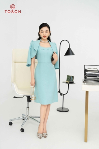 S8473X93 - Set tweet xanh: Áo vest + Đầm dáng A..