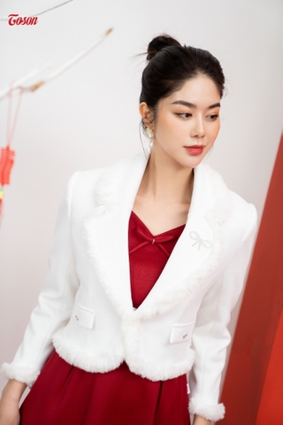 82947W62 - Áo vest kiểu trắng phối lông, một mặt len, một mặt nỉ.