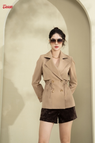 92952 - Áo măng tô kaki dáng lỡ cổ K rút nhún eo Limitted