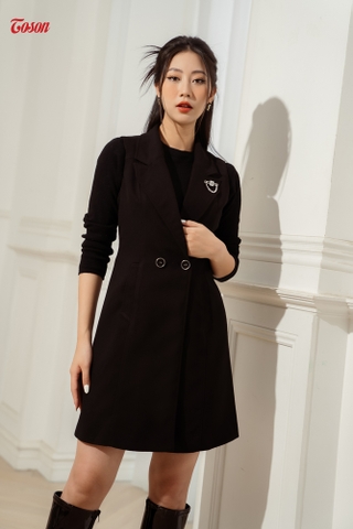 98972B82 - Áo blazer đen sát nách, cổ K dáng basic, tuýt si hàn