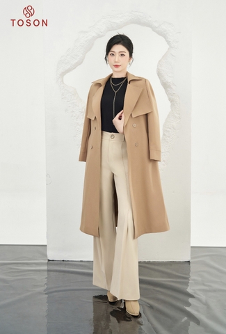 92994 - Áo măng tô Kaki cổ K tà bong 2 bên thắt đai eo