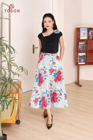 B1334H94 - Bộ lụa: Áo đen xoắn + CV dáng A