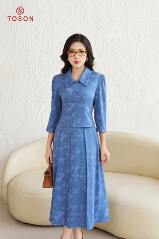 JBC45X94 - Bộ cotton bò hoa: Áo + CV xếp ly