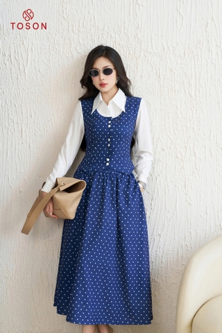 JBC09J14 - Bộ cotton bò chấm bi: Áo phối trắng + CV