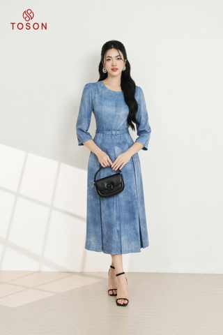 JDK45X94 - Đầm cotton bò xòe xếp ly