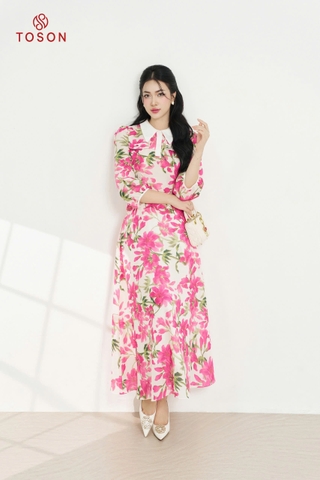 B1373H94 - Bộ thô hoa : Áo croptop tay lỡ + CV xòe
