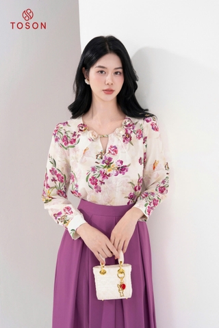 11699H94 - Áo lụa silk họa tiết hoa