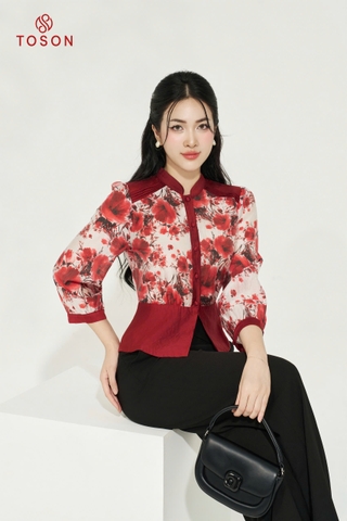 16612H14 - Áo sơ mi cổ tàu tơ hoa