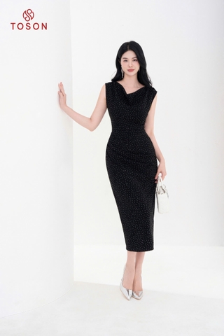 41630B14 - Đầm u mì đen chấm kim tuyến