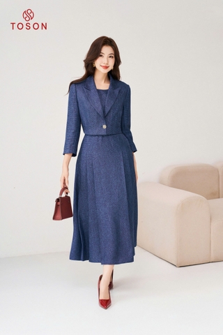 B8472 - Bộ text: Đầm + Vest lửng