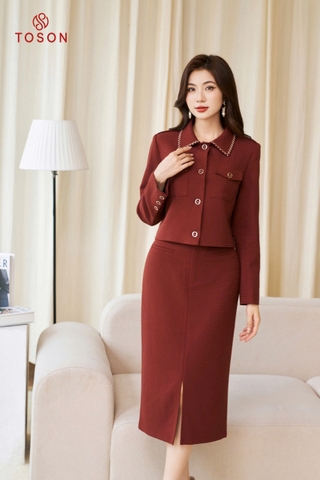 S8370N94 - Bộ dạ nhung Nâu: Vest + Chân váy ôm