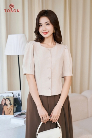 14501E14 - Áo dáng croptop xước nhật be