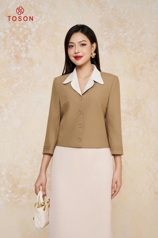 83018N04 - Áo vest tuýp si nâu cổ phối be
