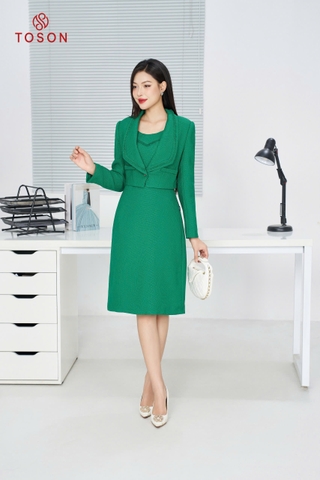S8450X94 - Set bộ tweet xanh: Vest dáng ngắn + Đầm