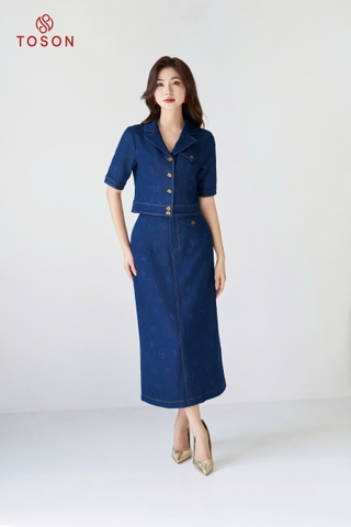 S1381X04 - Bộ bò xanh than: Áo cổ K + CV dáng A