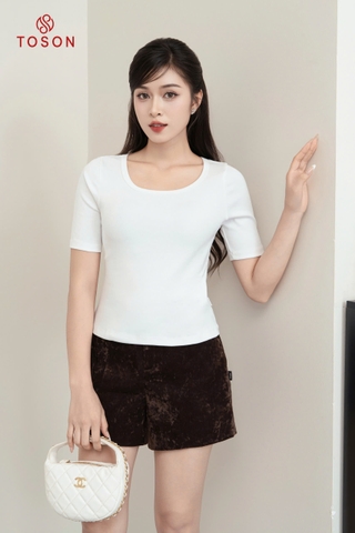 AGN99W34 - Áo Cotton borip dáng ôm, cổ U tay cộc.