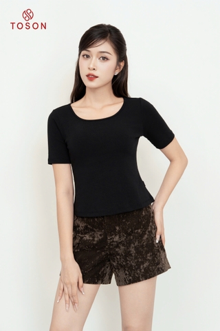 AGN99B33 - Áo Cotton borip đen dáng ôm, cổ U tay cộc.