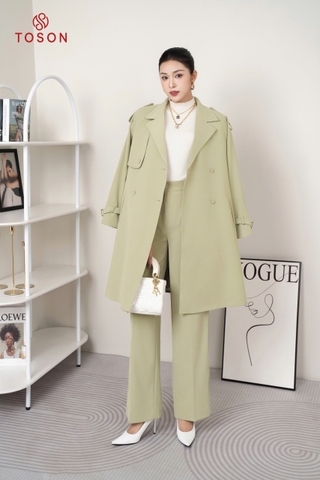 91991X84 - Măng tô xanh cốm tay zắc lăng thắt đai eo