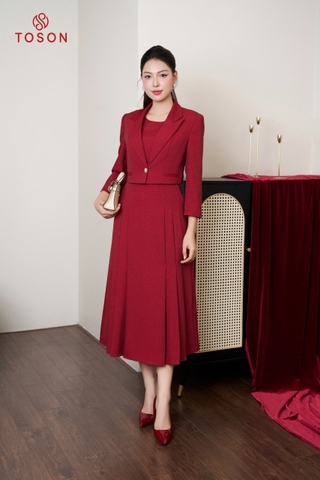B8472 - Bộ text: Đầm + Vest lửng